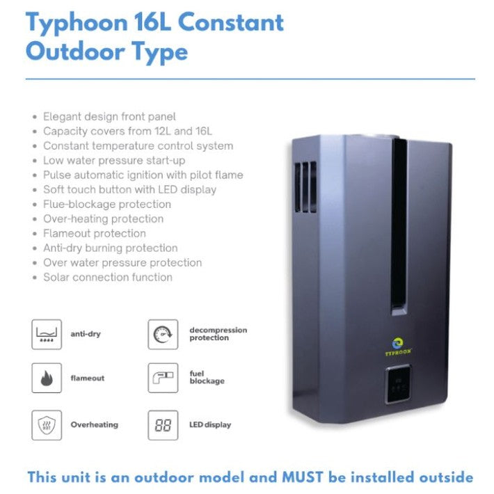 Gas Geyser Typhoon 16L Constant Temperature
